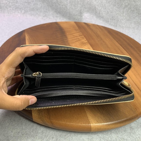 Fossil Wallet Womens Cream Gold Polka Dot Zip Around Continental Leather Clutch - Picture 6 of 11